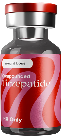 Vial of compounded tirzepatide, labelled Weight Loss, RX Only